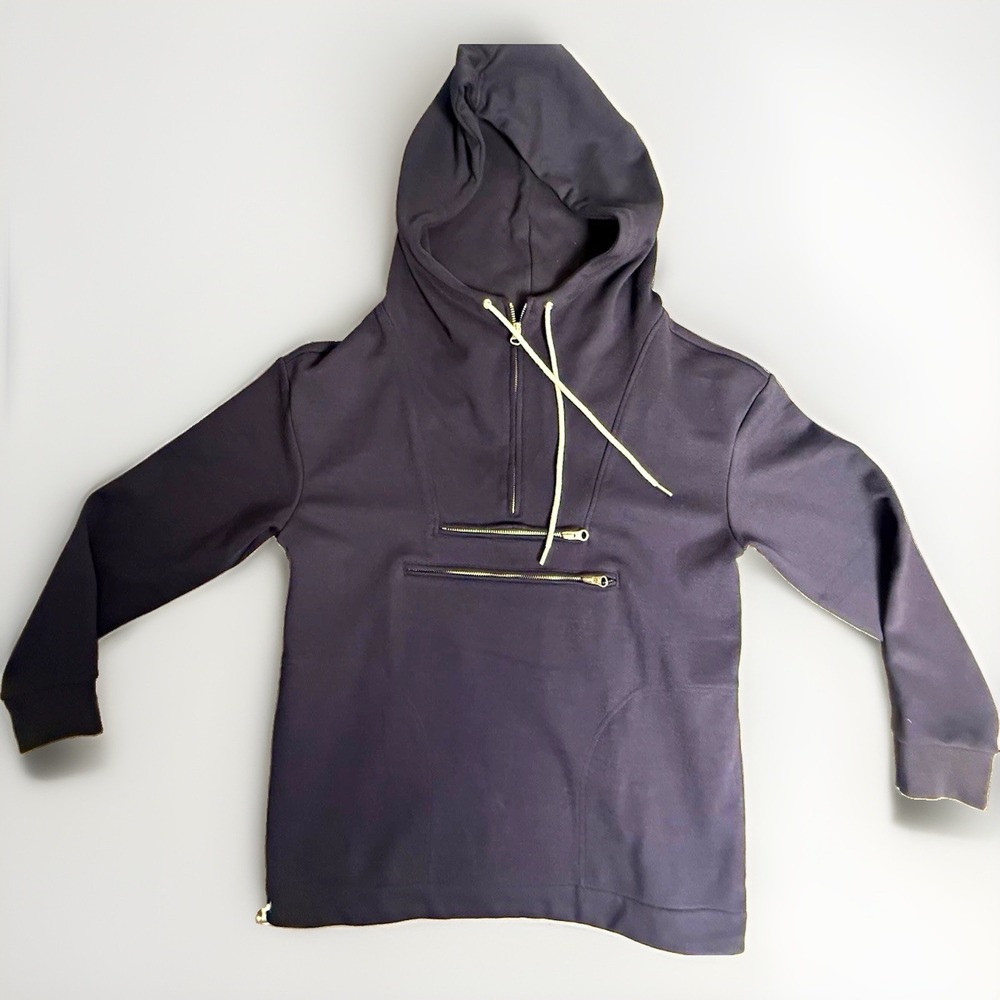 J.Crew Navy 1/2 Zip Hooded Pullover Hoodie Cotton Knit Solid Women XS